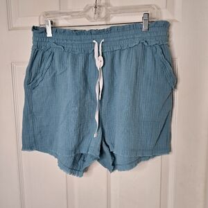 NWT Teal Zenana‎ Gauze Elastic Waist Raw Hem Womens Shorts XL